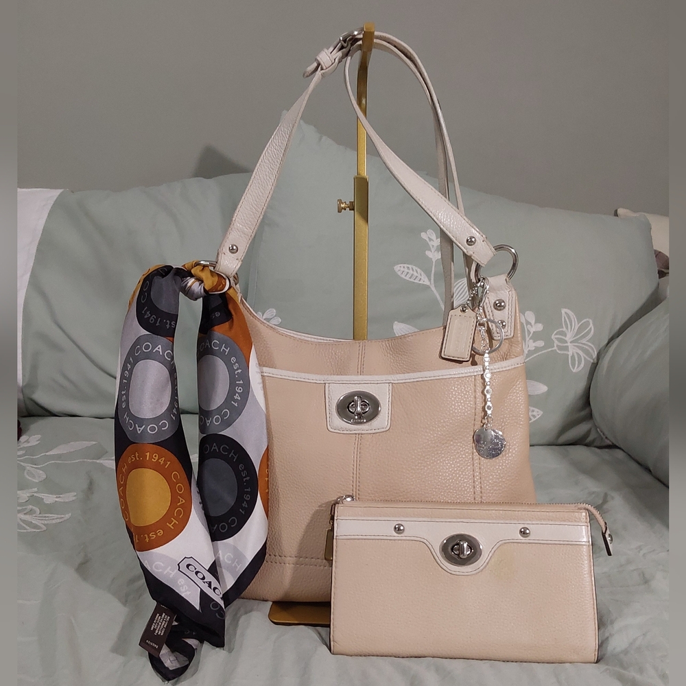 Coach Beige Shoulder Bag with Scarf and Wallet - Picture 1 of 15